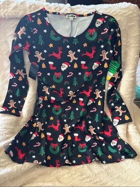 Tipsy Elves Black Dress with Red and Green Holiday Print size s